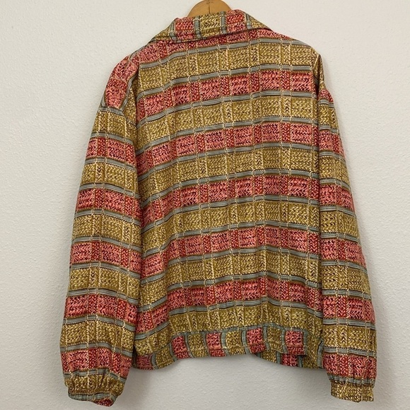 Vintage 90s 100% Silk Windbreaker Pink and Tan Boho print size XL - Picture 2 of 8